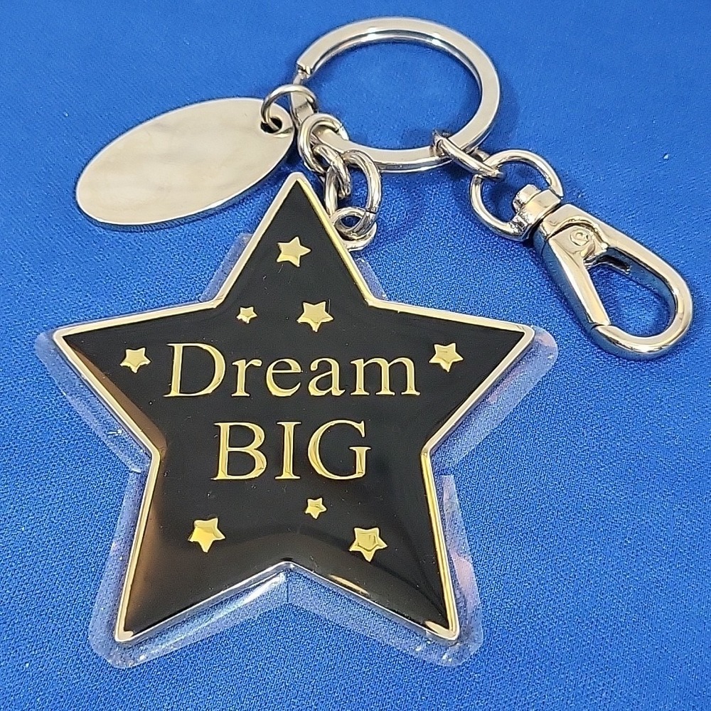 Dream Big Star Shaped Keychain Black Enamel Gold-Tone Oversized Key Clip